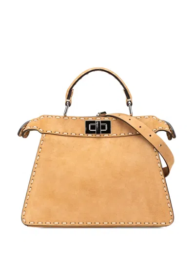 Pre-owned Fendi 2000-2010 Small Suede Selleria Peekaboo Iseeu Satchel