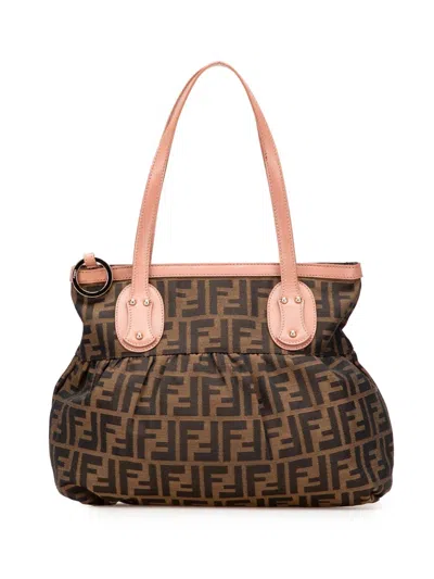 Pre-owned Fendi 2000-2010 Small Zucca Canvas Chef Tote Bag In Brown