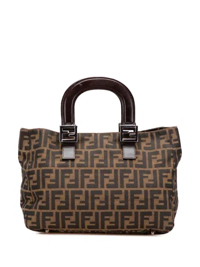 Pre-owned Fendi 2000-2010 Small Zucca Canvas Twins Tote Bag In Brown