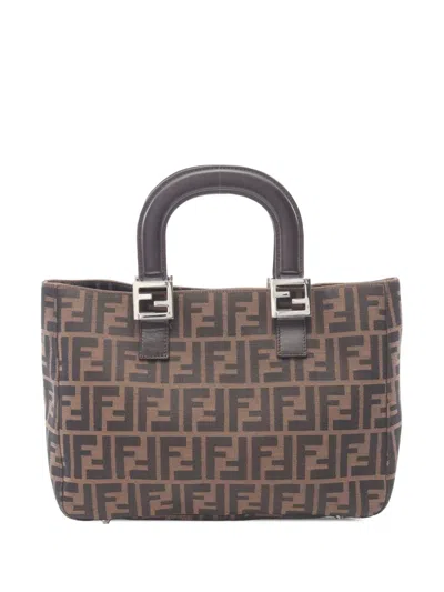 Pre-owned Fendi 2000-2010 Small Zucca Canvas Twins Tote Bag In Brown