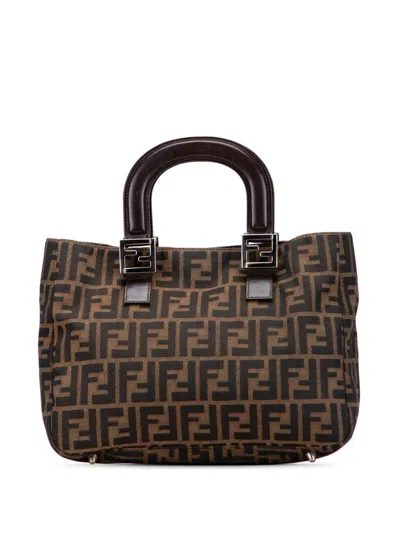 Pre-owned Fendi 2000-2010 Small Zucca Canvas Twins Tote Bag In Brown