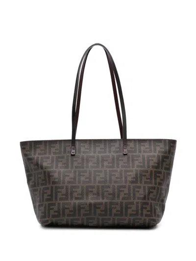 Pre-owned Fendi 2000-2010 Small Zucca Spalmati Roll Tote Bag In Brown