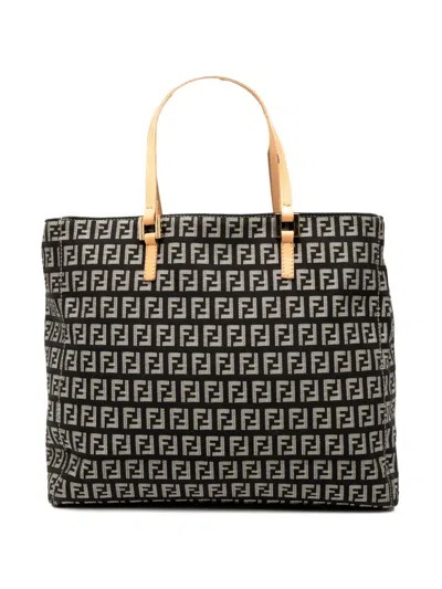 Pre-owned Fendi 2000-2010 Small Zucchino Canvas Tote Bag In Black