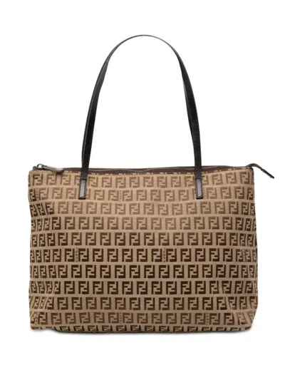 Pre-owned Fendi 2000-2010 Small Zucchino Canvas Tote Bag In Brown