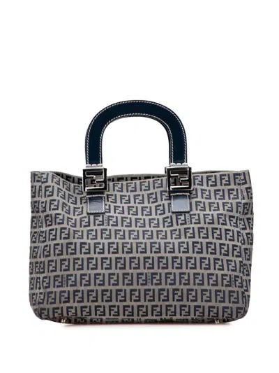 Pre-owned Fendi 2000-2010 Small Zucchino Canvas Twins Tote Bag In Gray