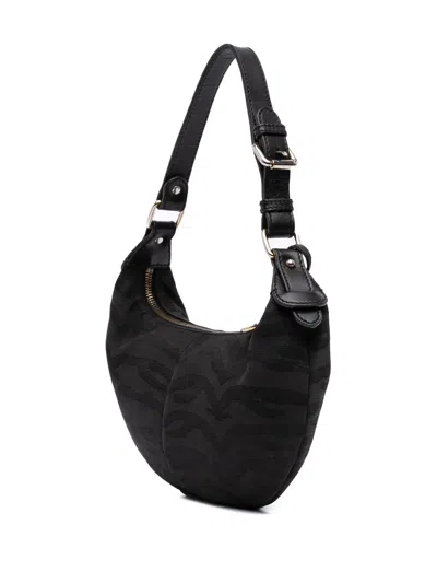 Pre-owned Fendi 2000-2010 Zebra Print Canvas Hobo Bag In Black
