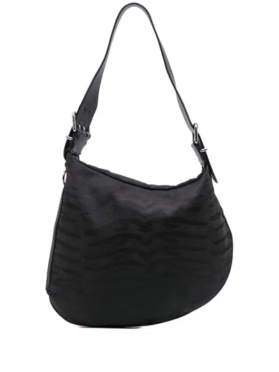 Pre-owned Fendi 2000-2010 Zebra Print Canvas Oyster Hobo Bag In Black