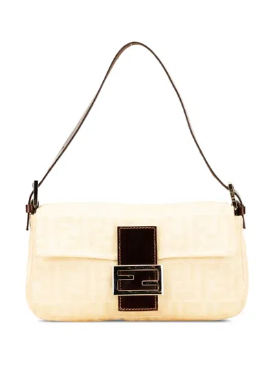 Pre-owned Fendi 2000-2010 Zucca Canvas Baguette Shoulder Bag In Brown