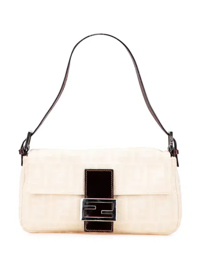 Pre-owned Fendi 2000-2010 Zucca Canvas Baguette Shoulder Bag In Brown