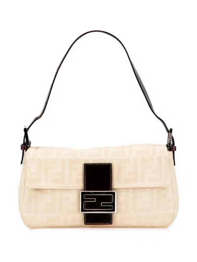 Pre-owned Fendi 2000-2010 Zucca Canvas Baguette Shoulder Bag In Brown