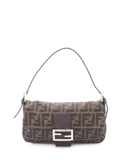 Pre-owned Fendi 2000-2010 Zucca Canvas Baguette Shoulder Bag In Brown