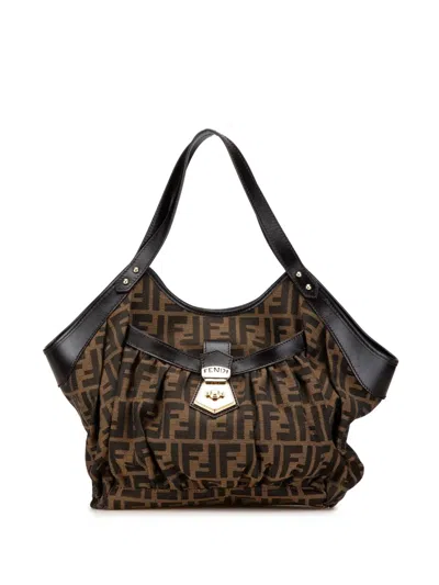 Pre-owned Fendi 2000-2010 Zucca Canvas Chef Tote Bag In Brown