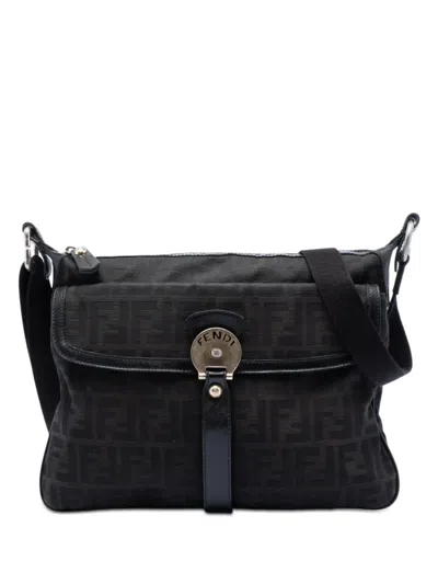 Pre-owned Fendi 2000-2010 Zucca Canvas Chef Zip Crossbody Bag In Brown