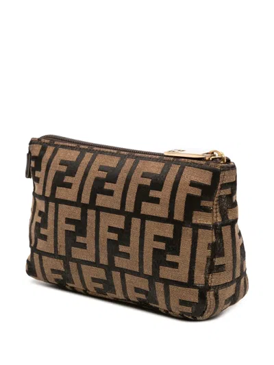 Pre-owned Fendi 2000-2010 Zucca Canvas Clutch Pouch In Brown
