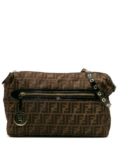 Pre-owned Fendi 2000-2010 Zucca Canvas Crossbody Bag In Brown