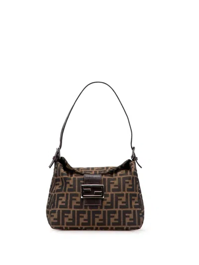 Pre-owned Fendi 2000-2010 Zucca Canvas Double Flap Mamma Shoulder Bag In Brown