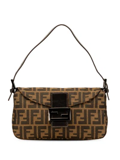 Pre-owned Fendi 2000-2010 Zucca Canvas Double Flap Shoulder Bag