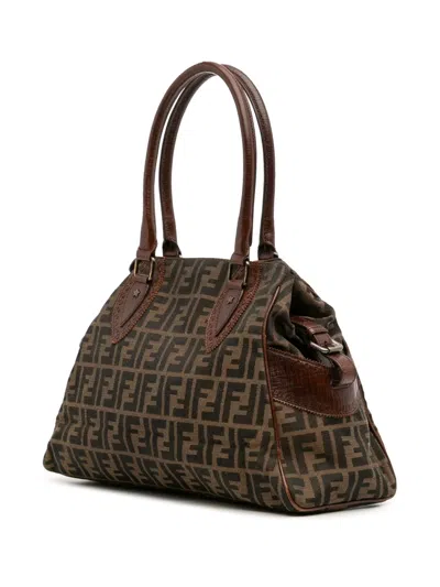 Pre-owned Fendi 2000-2010 Zucca Canvas Etniko Handbag In Brown