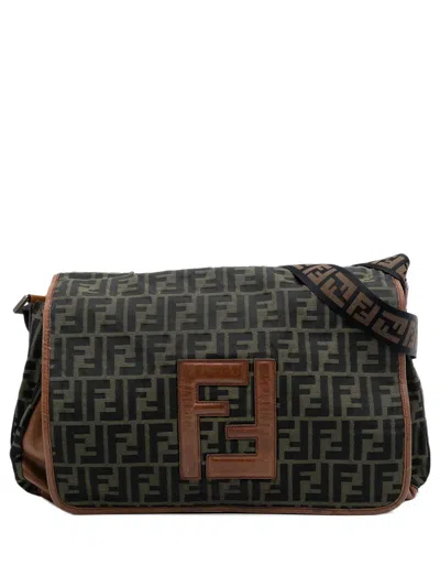 Pre-owned Fendi 2000-2010 Zucca Canvas Ff Messenger Bag Crossbody Bag In Brown