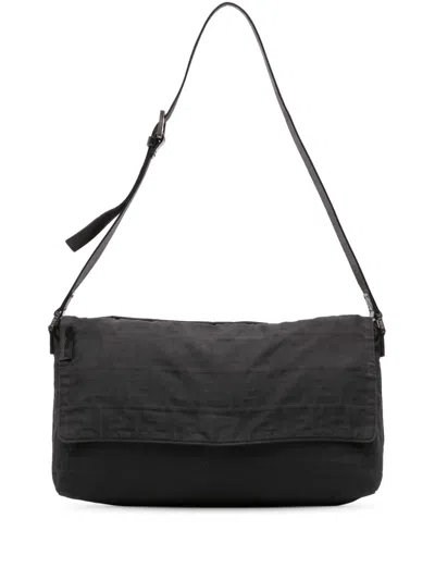 Pre-owned Fendi 2000-2010 Zucca Canvas Flap Shoulder Bag In Black