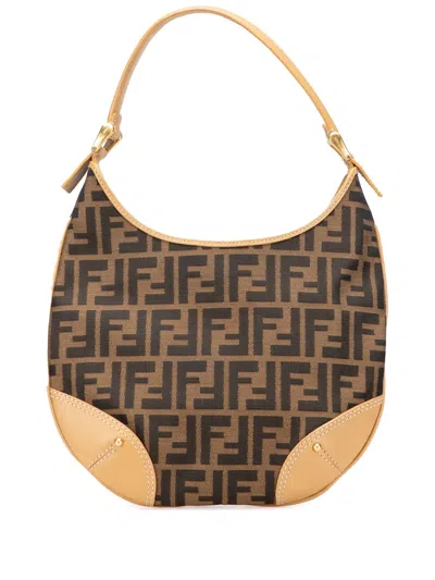 Pre-owned Fendi 2000-2010 Zucca Canvas Hobo Bag In Brown