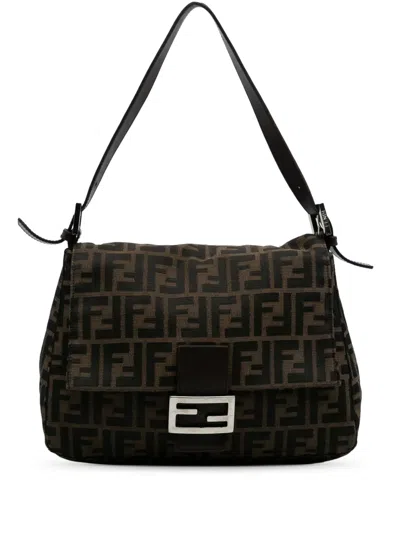 Pre-owned Fendi 2000-2010 Zucca Canvas Mamma Forever Shoulder Bag In Brown