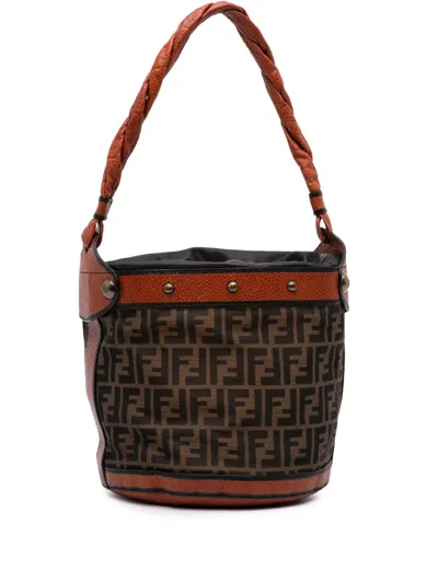 Pre-owned Fendi 2000-2010 Zucca Canvas Palazzo Bucket Bag In Brown