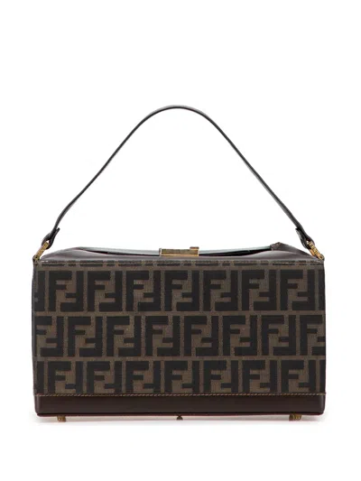 Pre-owned Fendi 2000-2010 Zucca Canvas Push Lock Box Handbag In Brown