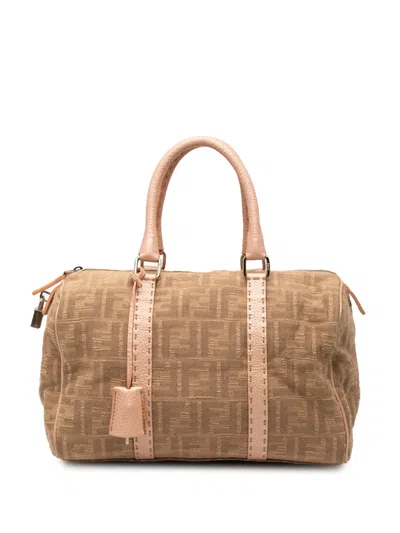 Pre-owned Fendi 2000-2010 Zucca Canvas Selleria Boston Bag In Brown