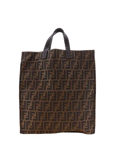 Pre-owned Fendi 2000-2010 Zucca Canvas Selleria Shopping Tote Bag In Brown