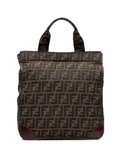 Pre-owned Fendi 2000-2010 Zucca Canvas Shopping Tote Bag In Brown
