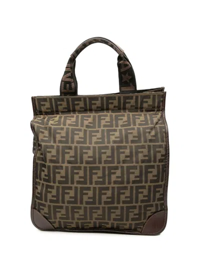 Pre-owned Fendi 2000-2010 Zucca Canvas Shopping Tote Bag In Brown