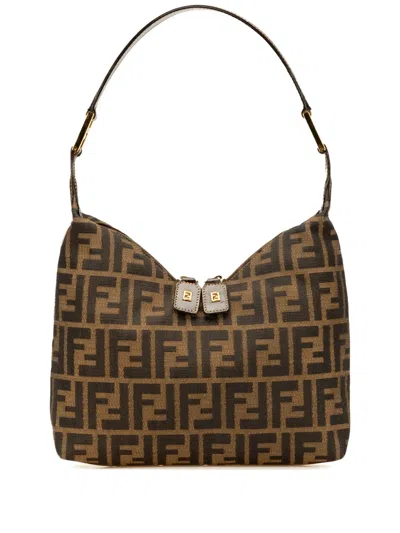 Pre-owned Fendi 2000-2010 Zucca Canvas Shoulder Bag In Brown