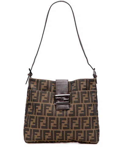 Pre-owned Fendi 2000-2010 Zucca Canvas Shoulder Bag In Brown