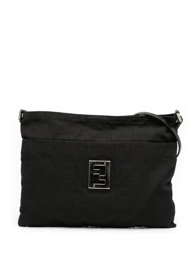 Pre-owned Fendi 2000-2010 Zucca Canvas Shoulder Bag In Black