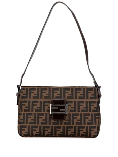 Pre-owned Fendi 2000-2010 Zucca Canvas Shoulder Bag In Brown