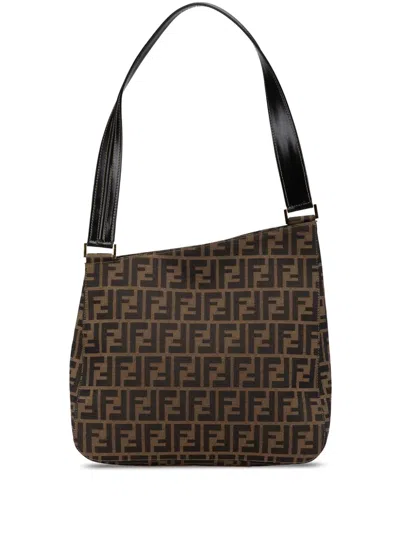 Pre-owned Fendi 2000-2010 Zucca Canvas Shoulder Bag In Brown