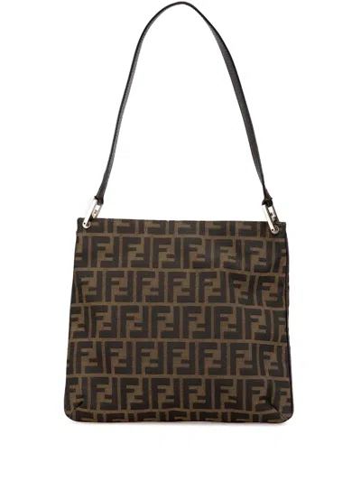 Pre-owned Fendi 2000-2010 Zucca Canvas Shoulder Bag In Brown