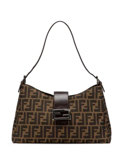 Pre-owned Fendi 2000-2010 Zucca Canvas Shoulder Bag In Brown