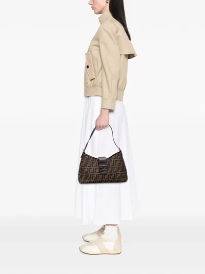 Pre-owned Fendi 2000-2010 Zucca Canvas Shoulder Bag In Brown