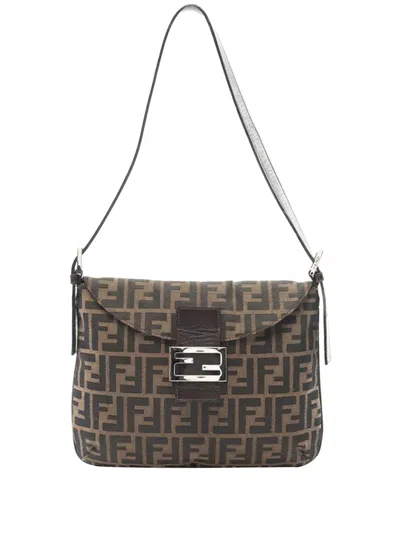 Pre-owned Fendi 2000-2010 Zucca Canvas Shoulder Bag In Brown