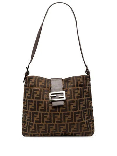 Pre-owned Fendi 2000-2010 Zucca Canvas Shoulder Bag In Brown