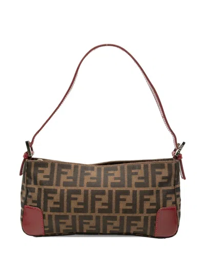 Pre-owned Fendi 2000-2010 Zucca Canvas Shoulder Bag In Brown