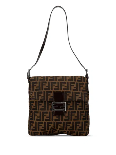 Pre-owned Fendi 2000-2010 Zucca Canvas Shoulder Bag In Brown