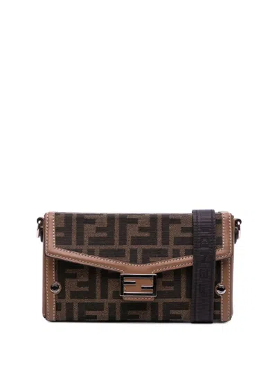 Pre-owned Fendi 2000-2010 Zucca Canvas Soft Trunk Baguette Phone Pouch Crossbody Bag