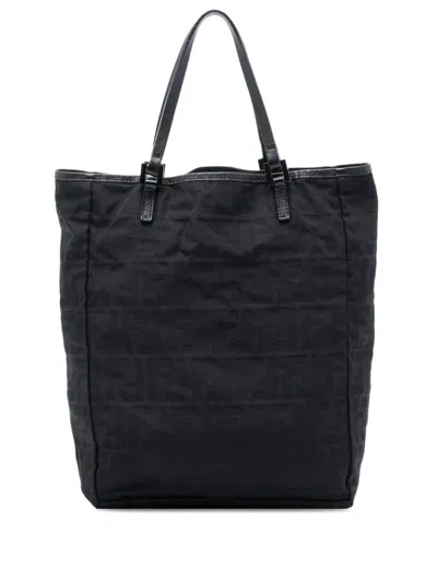 Pre-owned Fendi 2000-2010 Zucca Canvas Tote Bag In Black