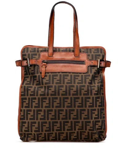 Pre-owned Fendi 2000-2010 Zucca Canvas Tote Bag In Brown