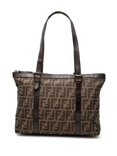Pre-owned Fendi 2000-2010 Zucca Canvas Tote Bag In Brown