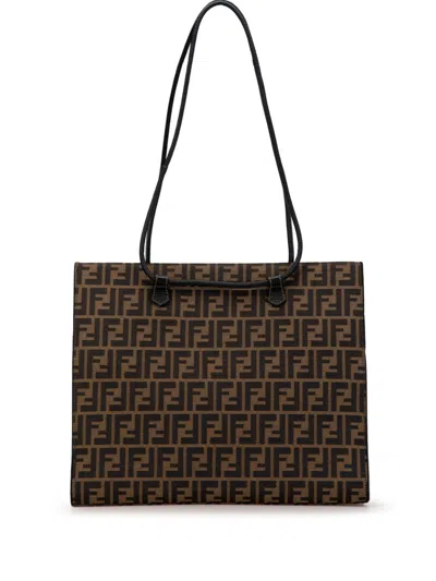 Pre-owned Fendi 2000-2010 Zucca Canvas Tote Bag In Brown