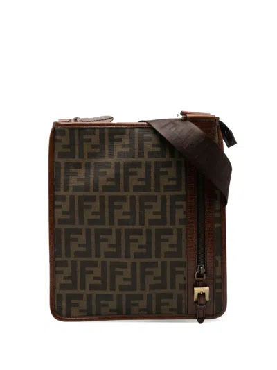 Pre-owned Fendi 2000-2010 Zucca Coated Canvas Crossbody Bag In Brown